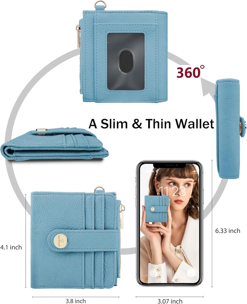 Sunpour Small Wristlet Wallets for Women Keychain Wristlet Wallet RFID Blocking Key Chain Wallet With Zipper Coin Pocket,2 Id Window (Sky Blue) - Image 3